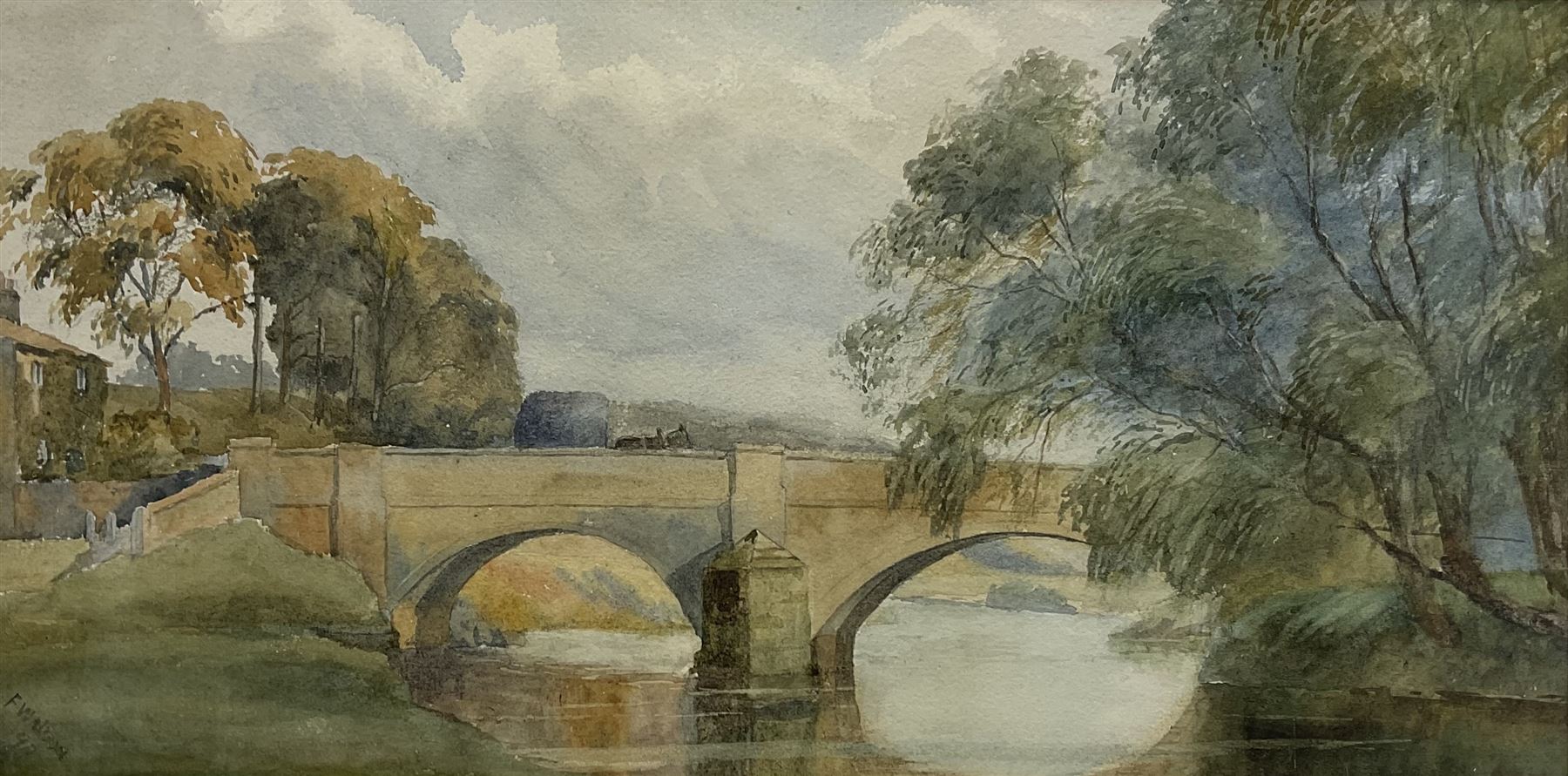 Frances Watson Sunderland (British 1866-1949): Bridge over the River Aire at Stockbridge, watercolour signed and dated '97, 24cm x 47cm