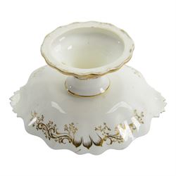 Collection of 19th century porcelain dessert wares, comprising Bloor Derby dish, circa 1825, Spode Felspar shaped oval dish, circa 1820, Ridgeway shaped oval footed dish with twin handles, circa 1840, Ridgeway dish, circa 1820, and tazza and dish, probably Minton, pattern 4810, each decorated in various patterns with floral sprays against dark blue grounds and heightened with gilt