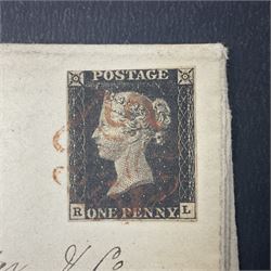 Great Britain Queen Victoria penny black stamp on cover, tied to cover or entire, with red MX cancel
