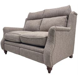 Parker knoll -  'Newbury' two-seat sofa (W148xm, H103cm, D100cm); and matching armchair with electric rising footrest (W85cm); upholstered in lavender fabric 