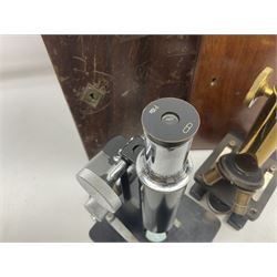20th century W. Watson & Sons Kima microscope no. 118396 in original oak box, together with W. Watson & Sons Praxis microscope no. 18360, in original box  