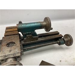 Cowells of Norwich model 90 modelmaker's lathe with handbook, the Pratt Bernard 4-jaw chuck with 4cm centre height and 7.5cm throw L44.5cm; together with an unrelated Hobbymat horizontal cross-slide with 4-way tool post (2)
