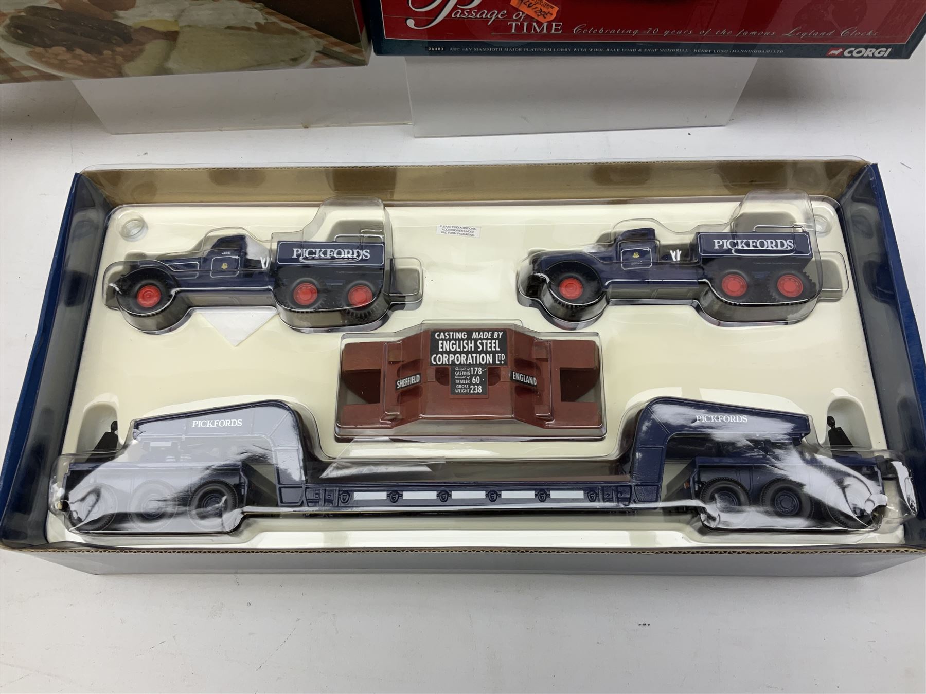 Corgi - Classics limited edition Pickfords Diamond T Ballast (x2) with 24-wheel girder trailer and steel casting load no.55201; limited edition Cafe Connection Leyland (LAD) Octopus sheeted platform lorry no.CC11601; and two Passage of Time models nos.26403 & 23702; all boxed (4)