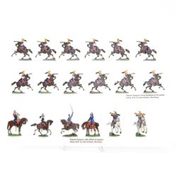 Eighteen German Zinnfiguren hand-painted flat metal French Dragons with Carbines, mounted ...