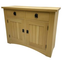 Solid beech sideboard, fitted with two drawers and two cupboards