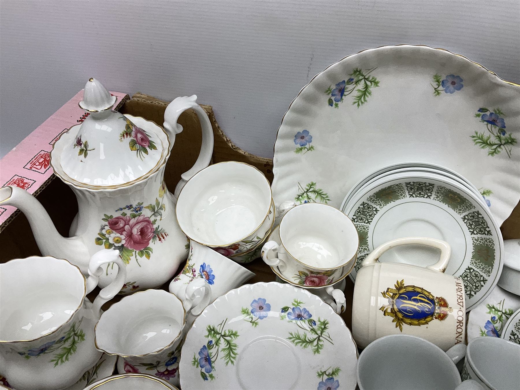 Poole vase decorated with flowers, no 877, Copeland Spode Dauphine pattern coffee service for six, and floral Richmond teawares