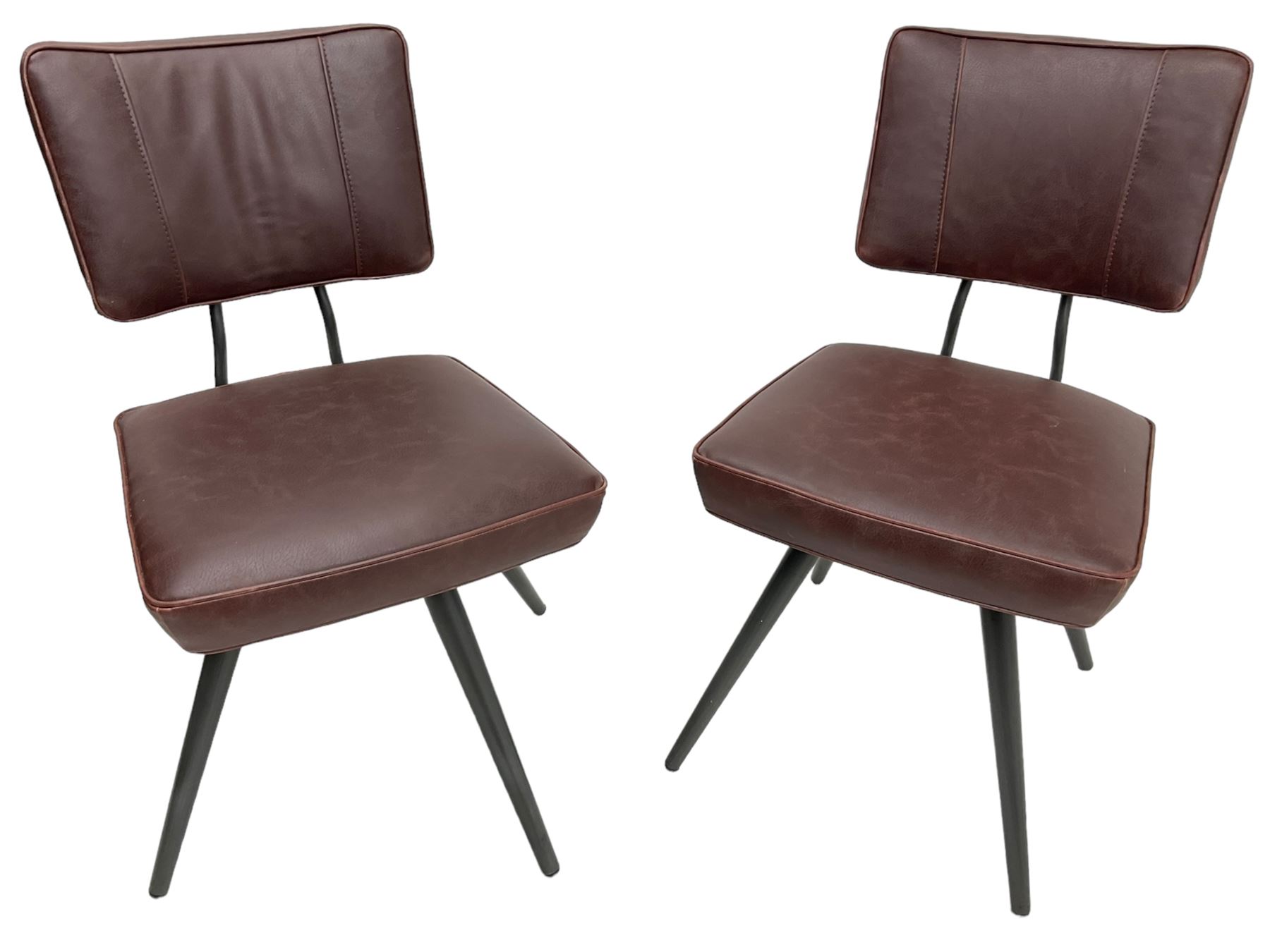 Barker & Stonehouse - pair of 'Sawyer' swivel dining chairs, upholstered in dark maroon leather, on splayed metal supports