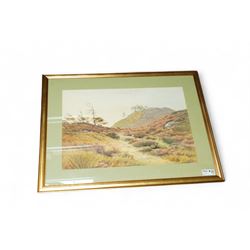 Collection of framed artworks (4), including Richard Redfern (British  1873-1913): Grazing stags in a mountainous landscape, watercolour 