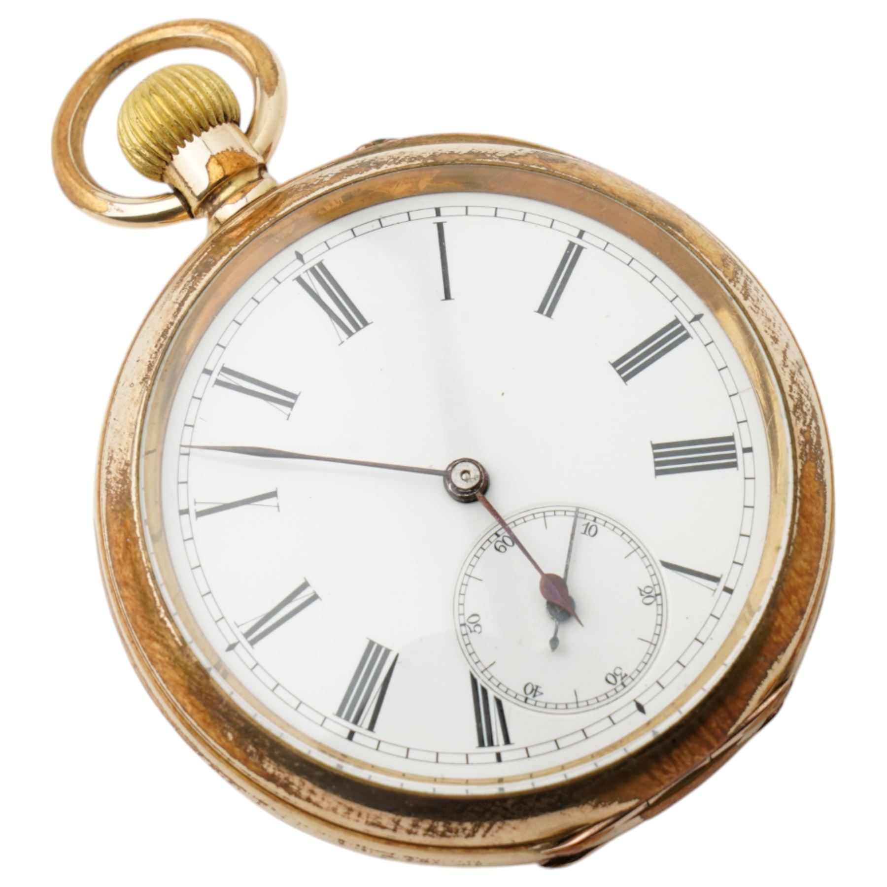 Gentleman's open face pocket watch with white enamel dial and subsidiary seconds dial in gold plated case, another 'The Express English Lever' in silver case and a Rotary wristwatch in 9ct gold case 