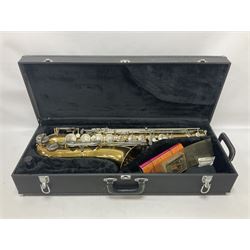 Earlham Tenor saxophone with mouthpiece in a fitted velvet lined hard case
