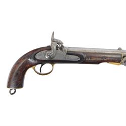 Cavalry Pistol, East India Government, 1871, with 8in smoothbore barrel, lock marked 'E.I.G.' and 'BIRMINGHAM 1871', crown and broad arrow device at tail, walnut full-stock with brass furniture, the left side marked 'JOSEPH SMITH' and stamped with a 'BIRMINGHAM E.I.G.' roundel, fixed lanyard ring at heel and iron ramrod, overall L35cm