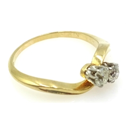 18ct gold diamond cross-over ring stamped 18ct