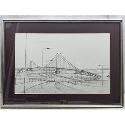 Neil Spilman (British 1951-): 'Humber Bridge from South Bank', pen sketch signed, titled and dated '81, 41cm x 65cm 
