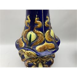 Art Nouveau style majolica jardiniere and stand, H94cm