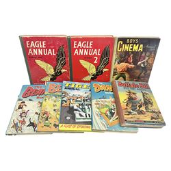 Eight children's annuals including Eagle Annual no. 1 & 2, 1950s Buffalo Bill Wild West Annual and Boys Cinema Annual, Beano, Dandy etc