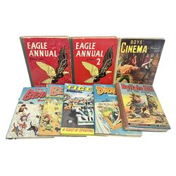 Eight children's annuals including Eagle Annual no. 1 & 2, 1950s Buffalo Bill Wild West Annual and Boys Cinema Annual, Beano, Dandy etc