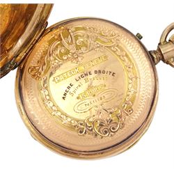 Early 20th century 14ct gold half hunter Swiss lever pocket watch, white dial with Roman numerals and subsidiary seconds dial and an 18ct gold open face cylinder pocket watch, both stamped