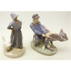  Two Royal Copenhagen figures Girl with Goose 528 and Boy with calf 772 (2)  