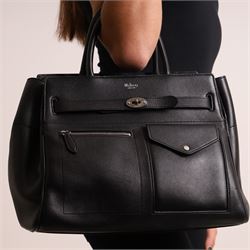 Mulberry - Belted Bayswater with Strap handbag in black Silky Calf leather, with twin roll...