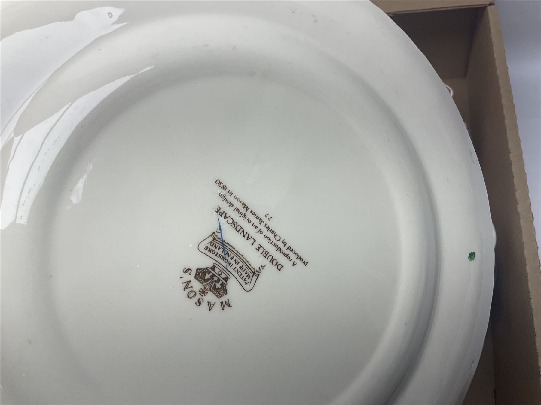 Masons Ironstone ceramics, including Double Landscape pattern plate and jar and cover, Fruit Basket pattern tea pots, etc, in two boxes