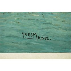 Yves Madec (Continental 20th century): Fishing Boats Moored in Harbour, oil on canvas signed 50cm x 99cm