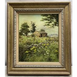  William R Makinson (British 20th Century): Stone Barn, oil on canvas signed 30cm x 24cm 