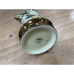 Old Tupton Ware floral decorated mantle clock, Wade Festival jug, Winsor tea wares and other ceramics, together with a collection of silver plate including blue glass lined salts, cutlery sets etc, two boxes 