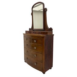 Victorian mahogany bow front chest, fitted with two short and three long drawers, with free-standing mirror