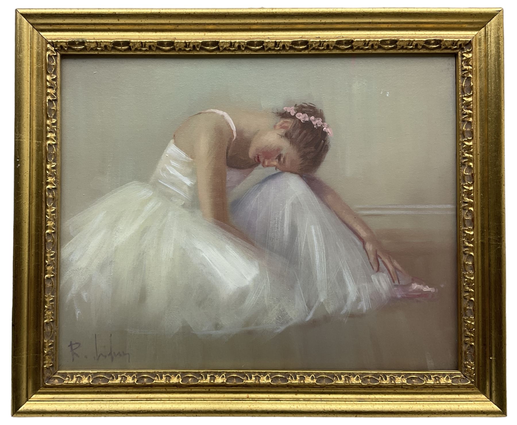 Salvatore Rodriquez (Italian 1934-): Ballerina, oil on canvas signed 23cm x 29cm