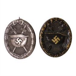 WWII German Third Reich black and silver wound badges