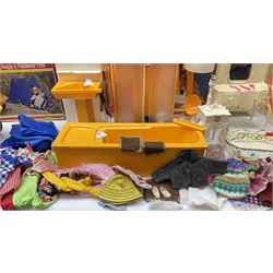 Sindy - Camping Buggy and Folding Tent, Bath, Shower, Washbasin unit and Hairdryer; all boxed; together with unboxed kitchen units, dining and bedroom furniture; and two bags of clothing and accessories