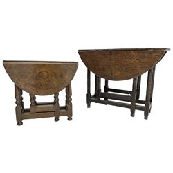 Small 18th century design oak drop-leaf gateleg table (61cm x 76cm, H55cm); together with a larger oak drop-leaf table (92cm x 92cm, H68cm)