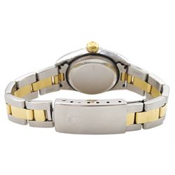 Rolex Oyster Perpetual ladies gold and stainless steel wristwatch, circa 1997, Ref. 67483, bronze/golden sunburst dial, on Oyster gold and stainless steel strap, with fold-over clasp