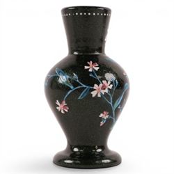 Aventurine green glass vase, hand painted with enamel flowers, H10cm