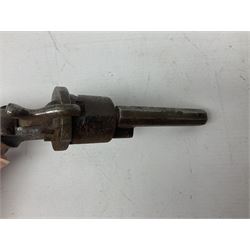 19th century 7mm five-shot pin-fire revolver, the cylinder marked 'The Savety (sic) American Revolver 1879', with folding trigger and two-piece walnut grip L18cm