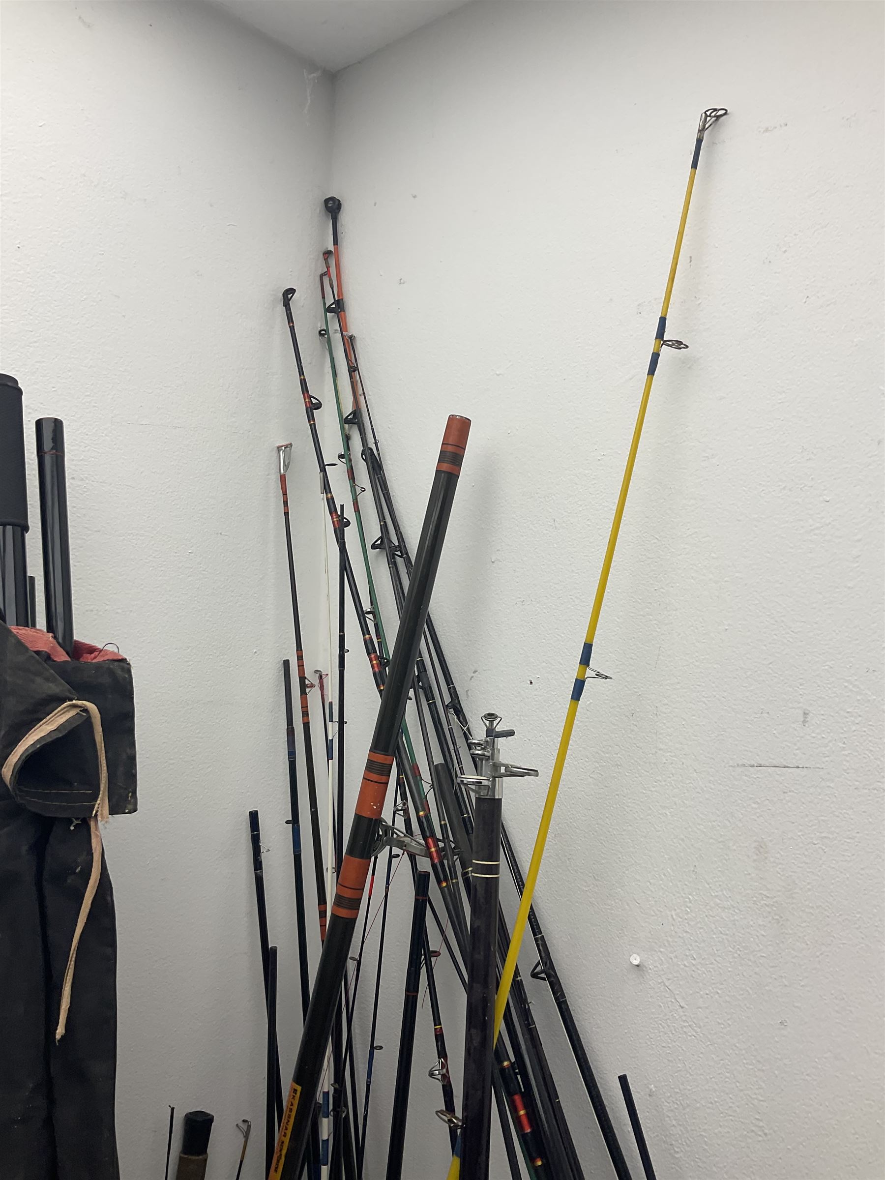 Large collection of part fishing rods and reels, maker's including Silstar, Dynabraid and Madfish, etc 