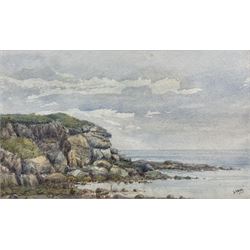 David McKay Law (Scottish exh.1933-1940): 'Heysham Rocks', watercolour signed and dated 1925, titled on later label verso 13cm x 22cm