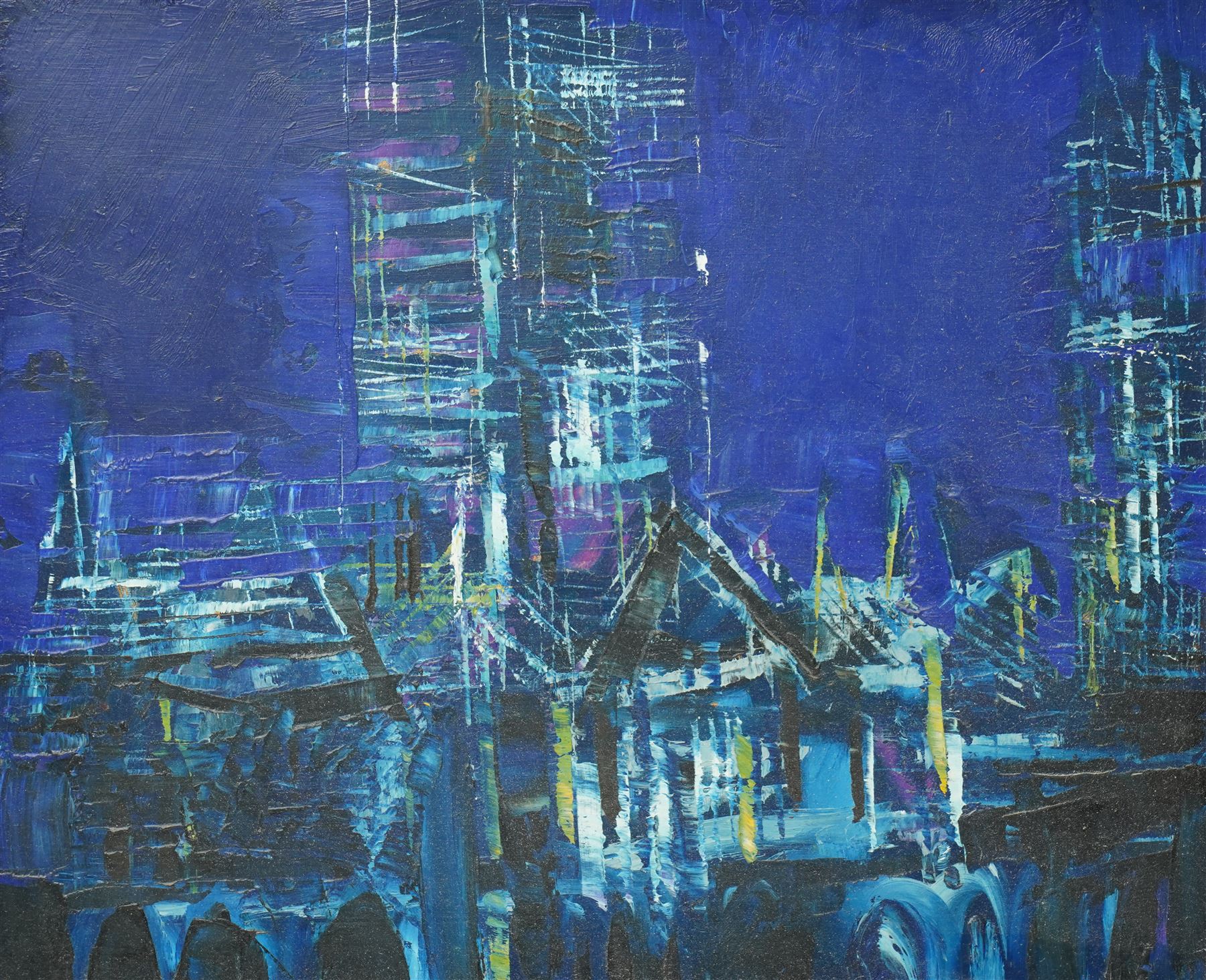 Russell Platt (British 1920-2015): 'York Minster - Blue Scaffolding', oil on board signed inscribed and dated verso 25cm x 30cm
Provenance: Austen Hayes Gallery - Shambles, York