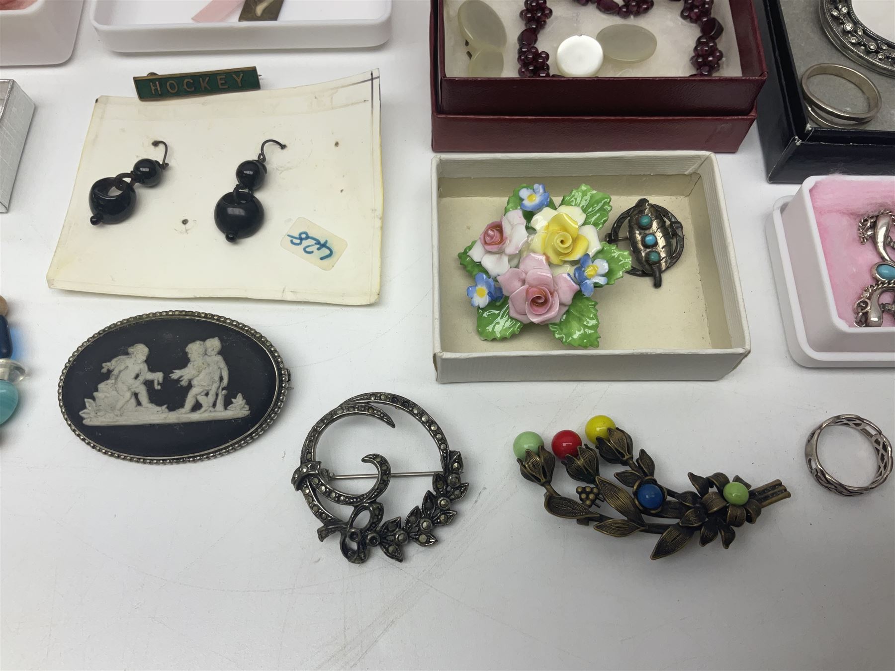 Pair of 9ct gold screw back earrings, silver dolphin jewellery, including necklace, bracelet, ring and earrings, other silver jewellery, two Sekonda wristwatches and a collection of costume jewellery 