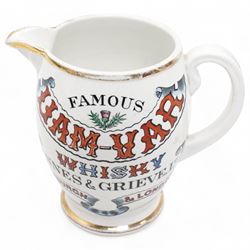 19th century Copeland UAM-VAR Whisky Innes & Grieve whisky jug, of barrel shape, decorated with thistles and inscribed 'Famous Uam-Var Whisky Innes & Grieve LTD Edinburgh & London ' H14cm