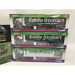 Corgi Eddie Stobart - five limited edition heavy haulage vehicles comprising CC12203 Scania Low Loader; CC12936 Scania Topline Curtainside Trailer; CC13801 Mercedes-Benz Actros Fridge Trailer; CC13415 MAN TGA XXL Curtainside; and CC14002 Volvo FH Curtainside; all boxed (5)