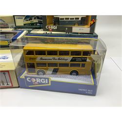 Corgi - twenty eight modern die-cast model coaches, buses and wagons to include Corgi Classics 35305, 96991, 97002, two 97108, 97208, 97267, 97335, 97871 and 98162; limited edition sets D949/26, 97107 and 97185; The Yorkshire Rider Series 91700, 91853, 91858 and 91862; all but one in original boxes or perspex display cases, most with certificates (27)