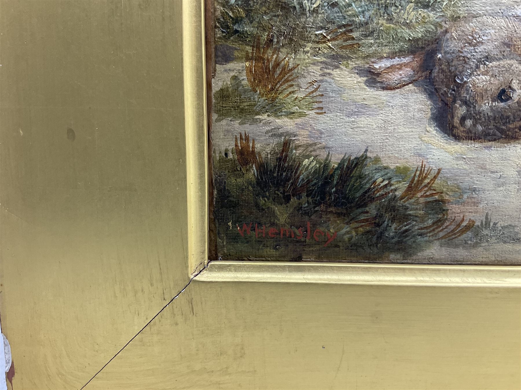 William Hemsley RBA (British 1819-1906): 'Setting a Rabbit Snare', oil on canvas signed, titled and dated 1857 on original label verso with Christie's stencil 42.5cm x 36cm