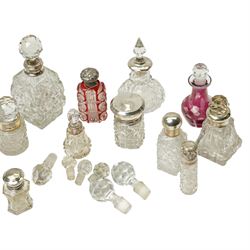 Collection of silver mounted glass scent flasks etc
