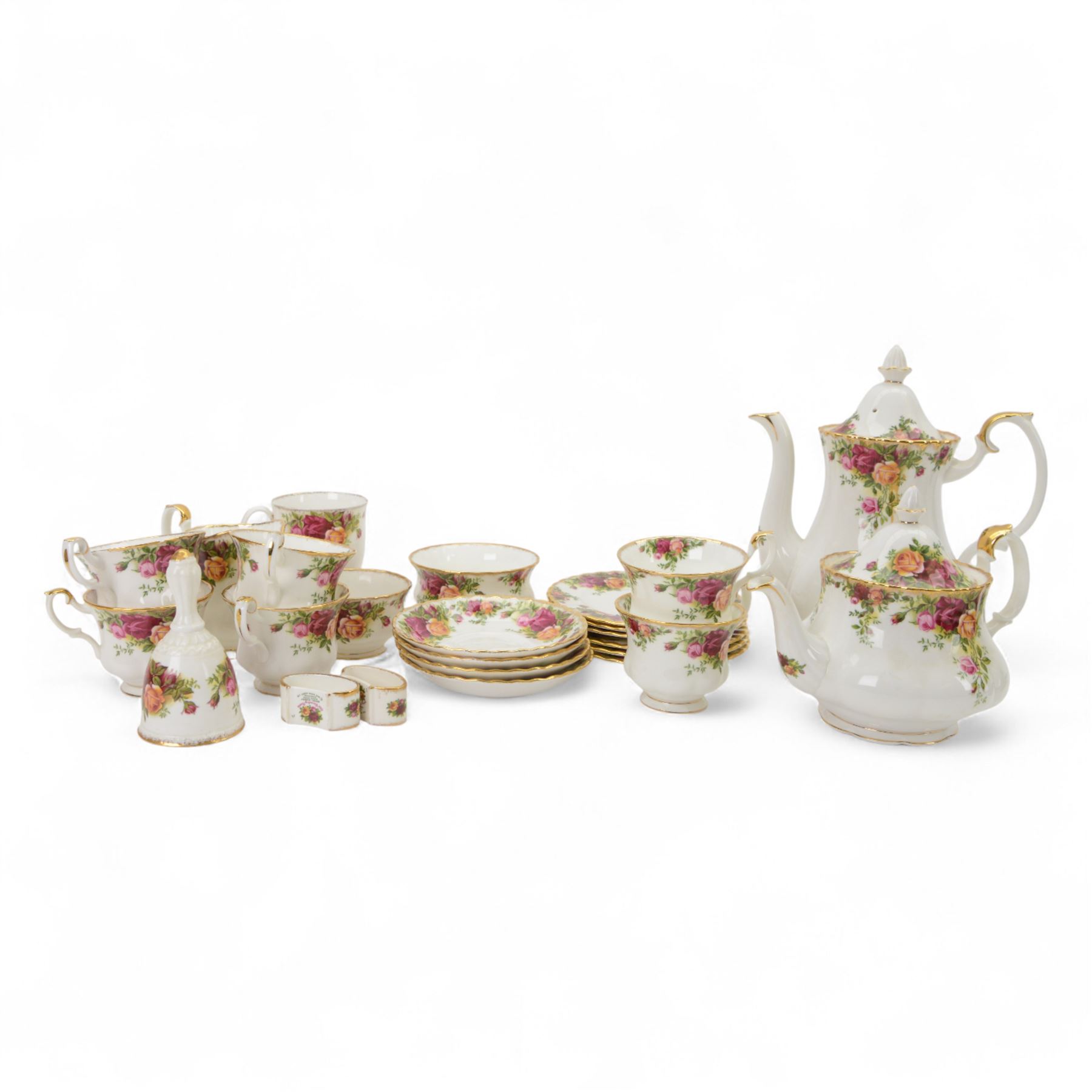 Royal Albert Old Country Roses tea service, including teapot, coffee pot, milk jug, two open sucrier, six cups four saucers etc    