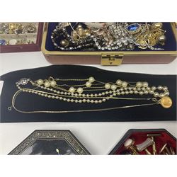 Costume jewellery including earrings, cufflinks, bracelets and necklaces, etc, and five wristwatches