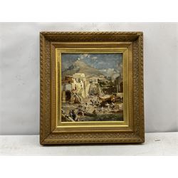 Franz Richard Unterberger (Austrian 1838-1902): Figures on the Shoreline Naples, oil sketch on board unsigned, inscribed 'from Switzerland - Mrs R E Greswell' verso 31cm x 28cm