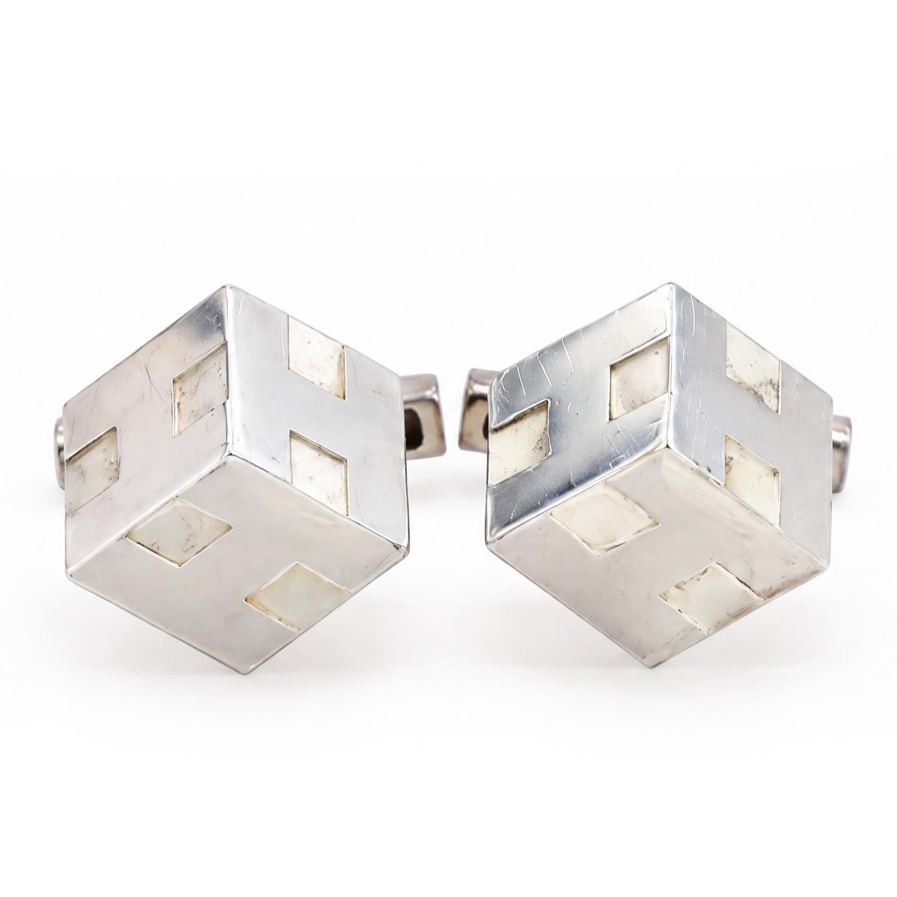 Hermès H Cube pair of silver cufflinks, London 2005, boxed
