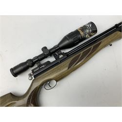 Air Arms S400F Carbine bolt-action .22 multishot air rifle, pump-up action, adjustable trigger, fitted with sound moderator and Nikko Stirling Mountmaster 3-9 x 50 telescopic sight, complete with stirrup type pump, pressure gauge etc, serial no.135456, L106cm; in gun sling