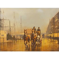 Gerald Isom (British 1945-): Horse and Carriage on the Dockside at Eventide, oil on canvas signed 30cm x 40cm
Provenance: purchased David Duggleby Ltd 16th September 2022, Lot 142